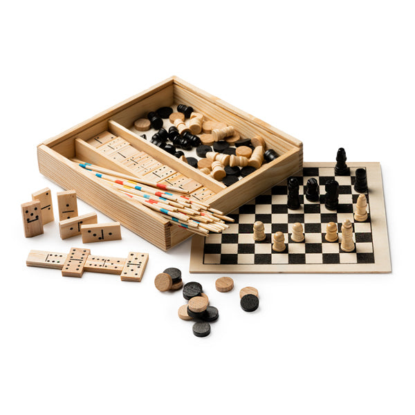 Set 4 juegos de mesa mikado ajedrez damas dominó Galvy JU1014