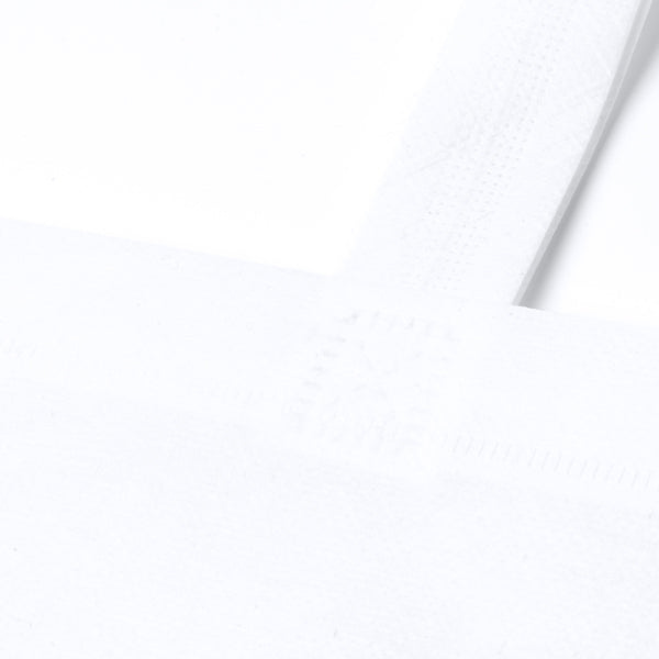 Detalle de la bolsa de non woven con asas reforzadas paku en color blanco
