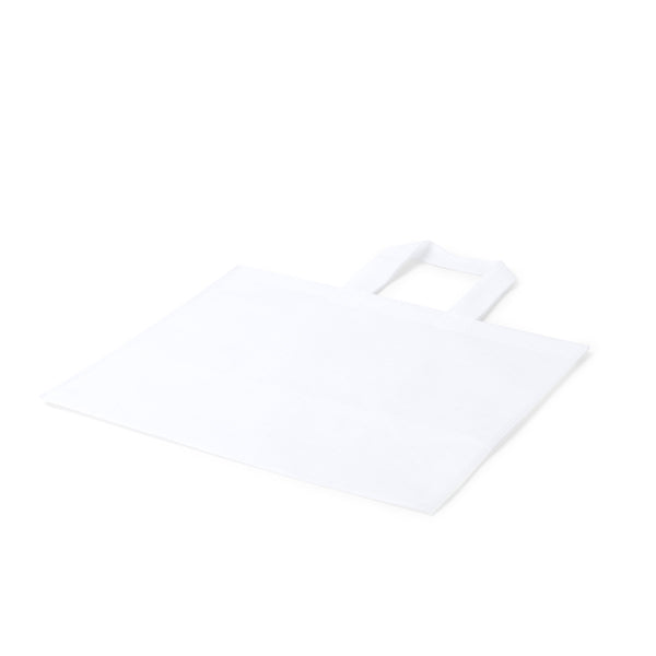 Detalle de la bolsa de non woven con asas reforzadas paku en color blanco