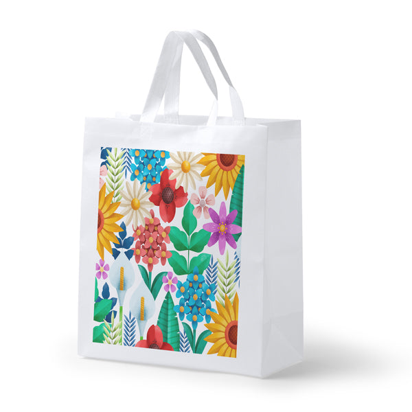 Detalle de la bolsa para sublimacion con asas cortas moket en color blanco