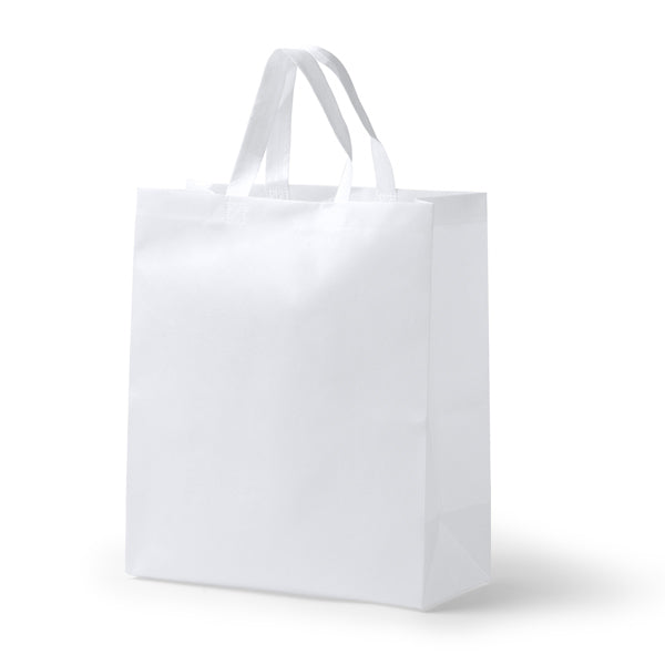 Detalle de la bolsa para sublimacion con asas cortas moket en color blanco