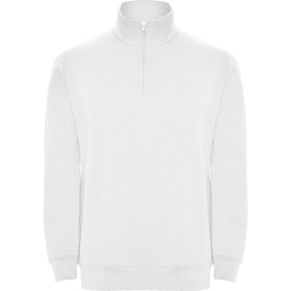 Sudadera de media cremallera y cuello alto Aneto personalizada en color blanco