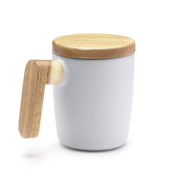 Taza de cerámica mate con tapa y asa de bambú 350 ml Lovet TZ1130