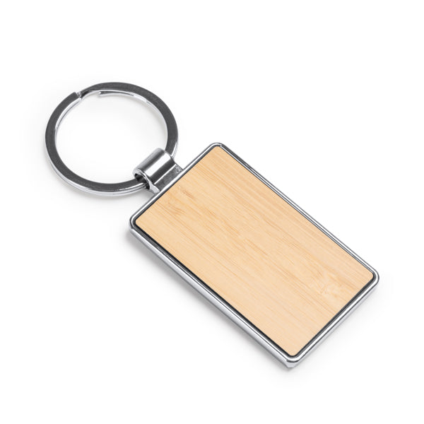 Llavero de bambú y metal rectangular o redondo Karby KO1147