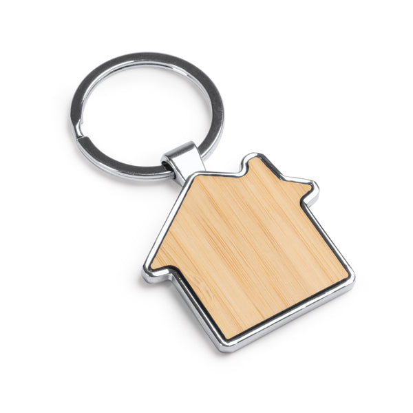 Llavero de bambú con forma de casa Duplex KO1148