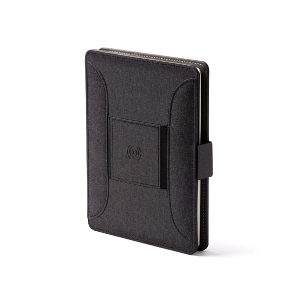 Carpeta A5 con cargador inalambrico personalizada con logo de empresa