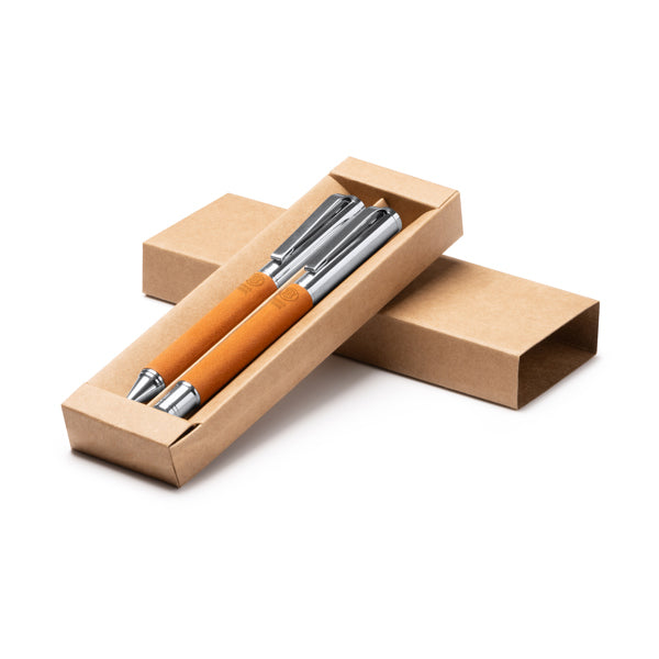 Set de bolígrafo y roller de piel reciclada Tombol