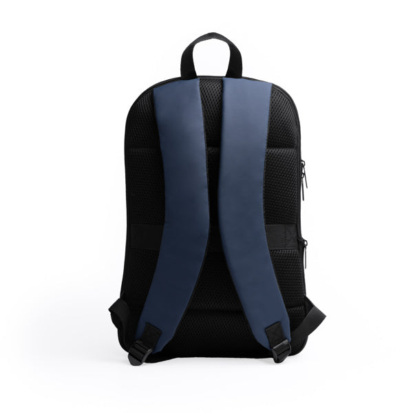 Detalle de la mochila de pu leather para portatil binder en color marino