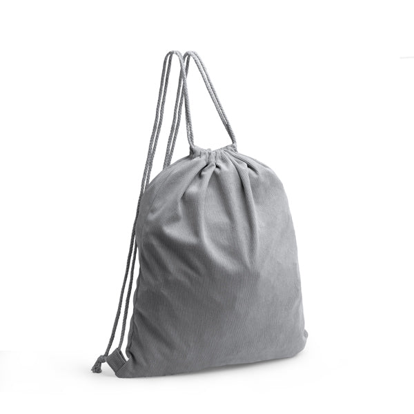 Detalle de la mochila de cuerdas de pana masur en color gris