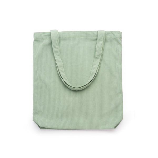 Detalle de la bolsa de pana con asas largas fasler en color verde salvia