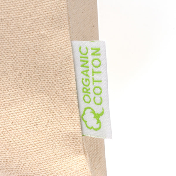 Detalle de la bolsa de algodon organico natural keon en color crudo