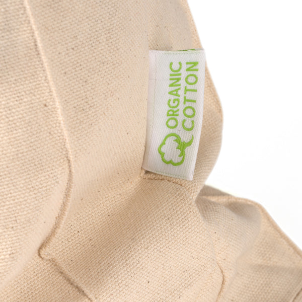 Detalle de la bolsa de algodon organico con fuelle lopis en color crudo