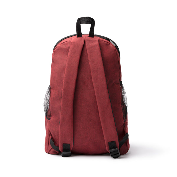 Detalle de la mochila de rpet con bolsillos laterales bamba en color rojo vigore