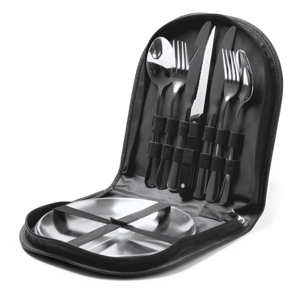 Set de cubiertos y platos de acero para 2 Trivor CU1675