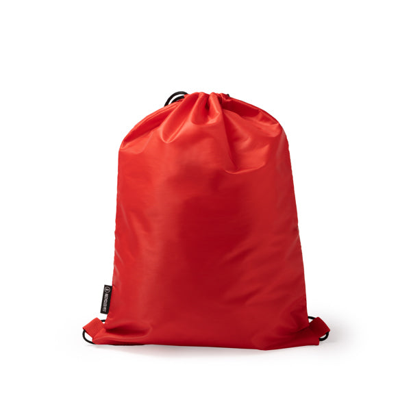 Detalle de la mochila de cuerdas con bolsillo acolchado milak en color rojo