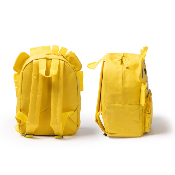 Detalle de la mochila infantil de rpet con animales bingo en color amarillo