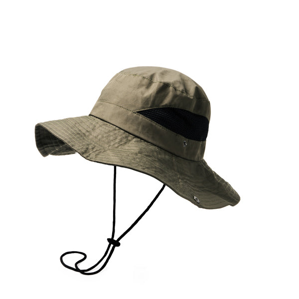 Detalle del gorro safari con ventilacion kenia en color verde oscuro