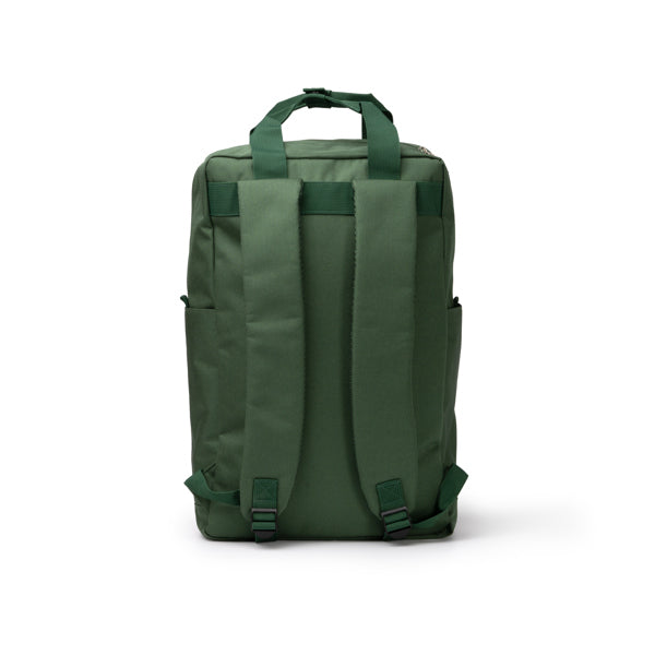 Detalle de la mochila de rpet para portatil de 16 pulgadas levix en color verde oscuro