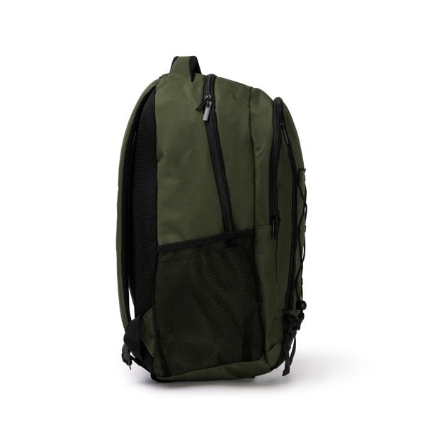Detalle de la mochila de dos compartimentos para portatil donker en color verde oscuro