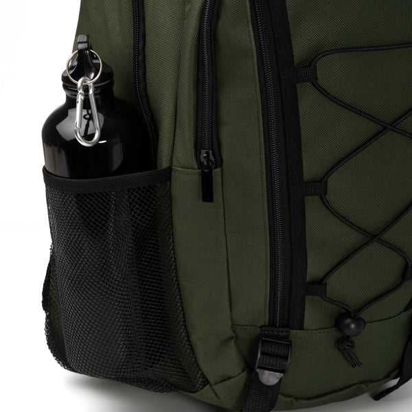 Detalle de la mochila de dos compartimentos para portatil donker en color verde oscuro