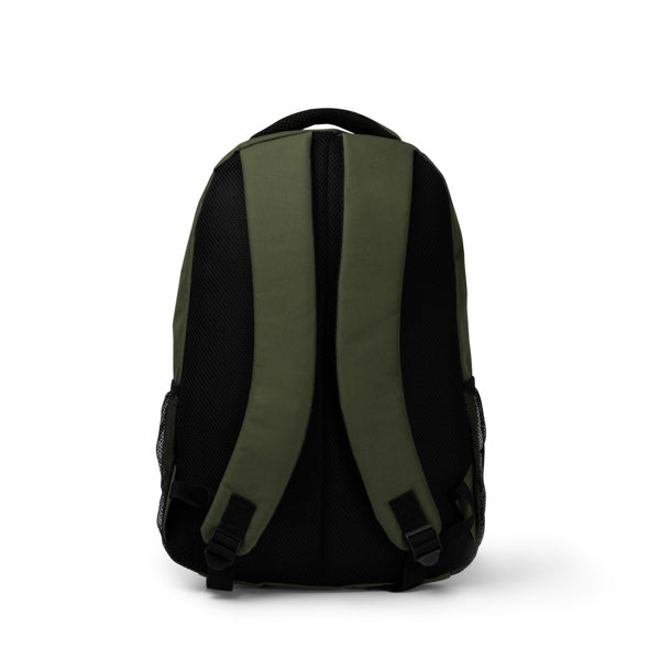 Detalle de la mochila de dos compartimentos para portatil donker en color verde oscuro