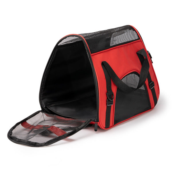 Detalle de la mochila para mascotas de rpet bandit en color rojo