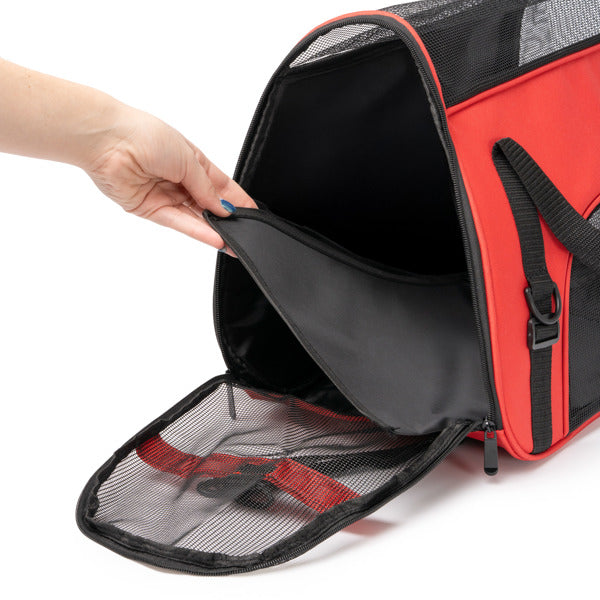 Detalle de la mochila para mascotas de rpet bandit en color rojo