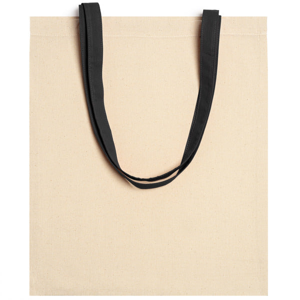 Bolsa de algodón natural con asas a color Veneto personalizada en color negro