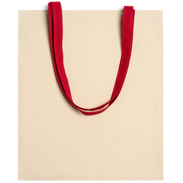 Bolsa de algodón natural con asas a color Veneto personalizada en color rojo