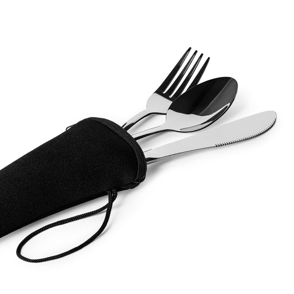 Cubiertos de acero en funda de neopreno Belver CU4030