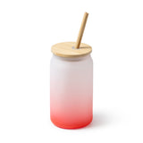 Vaso de cristal degradado con tapa y pajita de bambú 350 ml Dalby