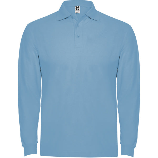 Polo de manga larga de algodon pique Estrella L/S personalizado en color celeste