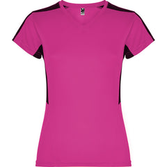 Camiseta Suzuka CA6657 Mujer Fucsia/Negro personalizable con bordado, serigrafia y DTF | LogoLider