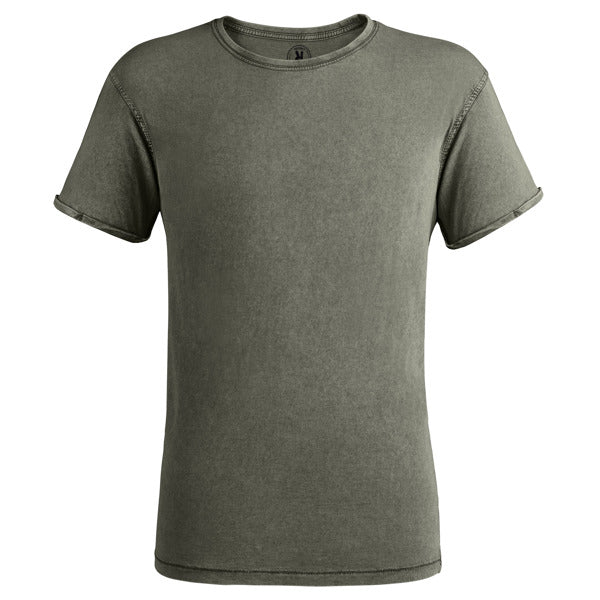 Camiseta casual premium efecto lavado Husky personalizada en color verde militar oscuro