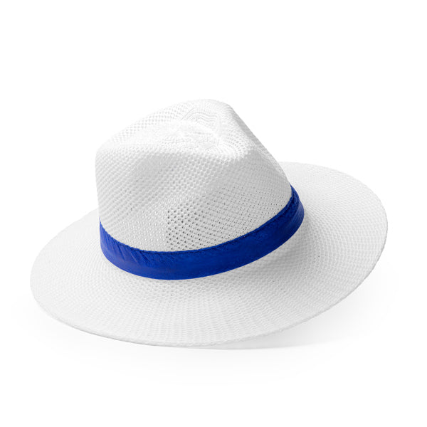 Detalle del sombrero de ala plana jones en color arena