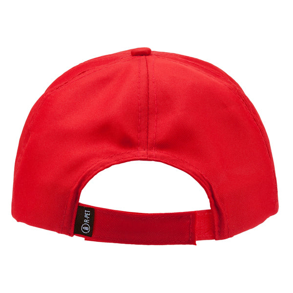 Detalle de la gorra de PET reciclado calisto en color rojo
