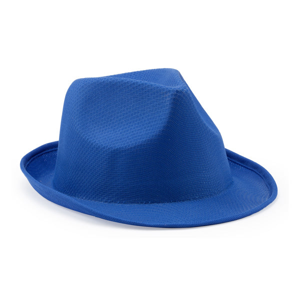 Detalle del sombrero de poliester para eventos dusk en color royal