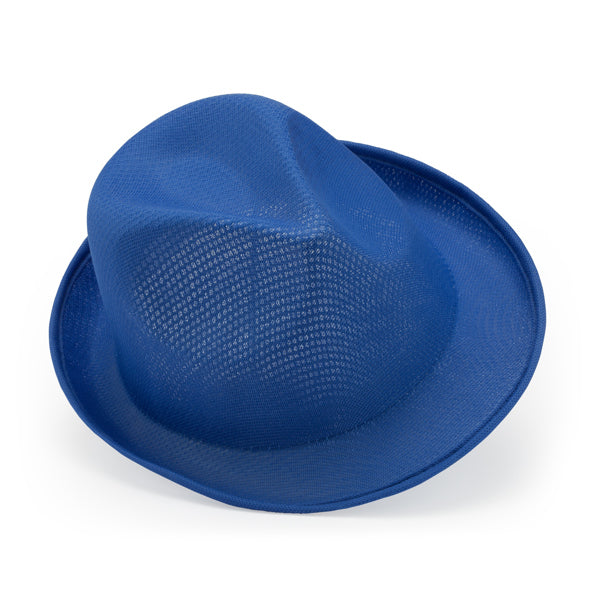 Detalle del sombrero de poliester para eventos dusk en color royal