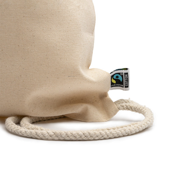 Detalle de la mochila de cuerdas de algodon fairtrade barone en color crudo