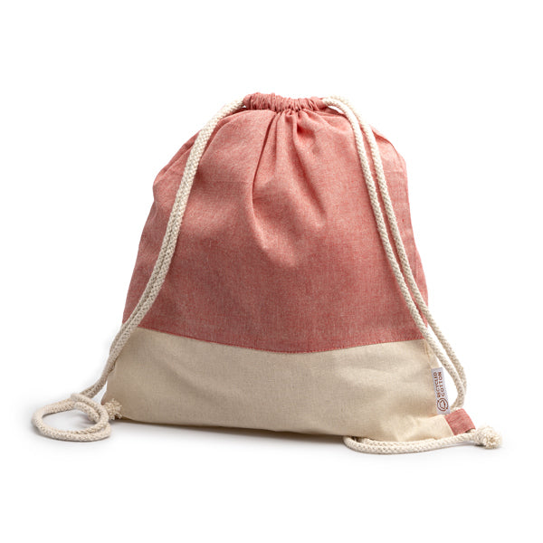 Mochila de cuerdas bicolor jaspeada Luanda personalizada con logo de empresa