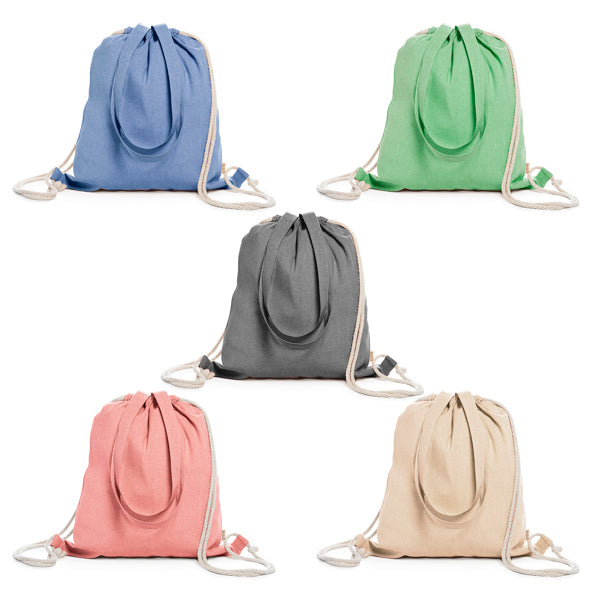 Detalle de la bolsa mochila de cuerdas jaspeada varese en color royal