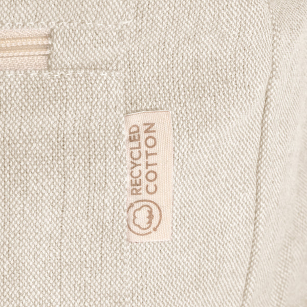 Detalle de la mochila de algodon reciclado jaspeado firenza en color crudo