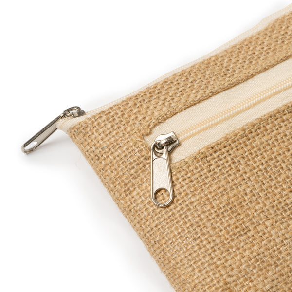 Detalle de la bolsa plegable de algodon con base de yute raku en color crudo