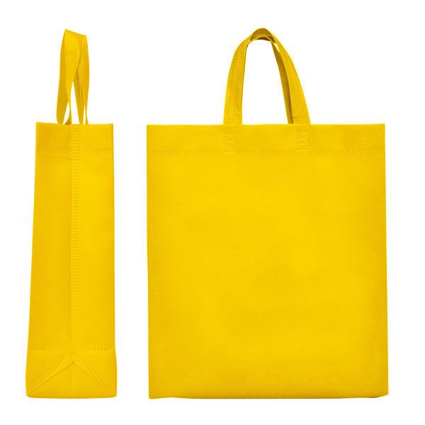 Detalle de la bolsa de non woven con fuelle lake en color amarillo
