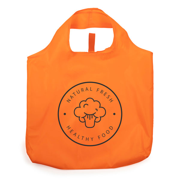 Detalle de la bolsa de la compra plegable cosida toco en color naranja