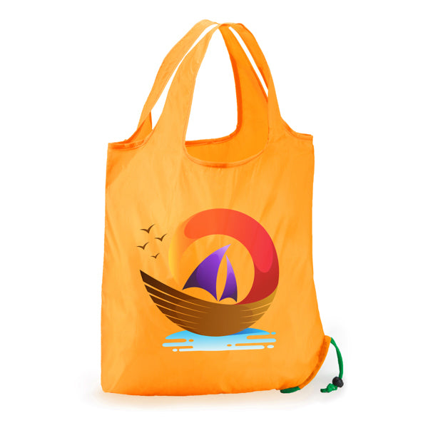Detalle de la bolsa de la compra plegable de frutas focha con diseño de naranja