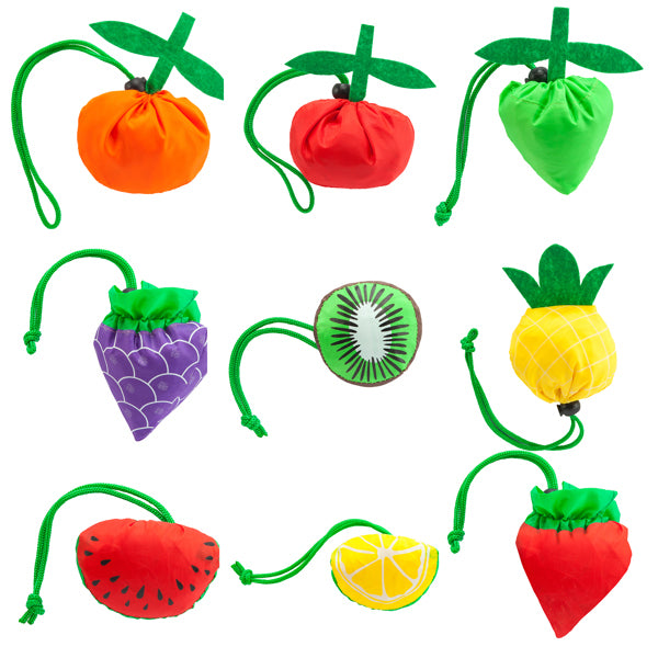 Detalle de la bolsa de la compra plegable de frutas focha con diseño de naranja