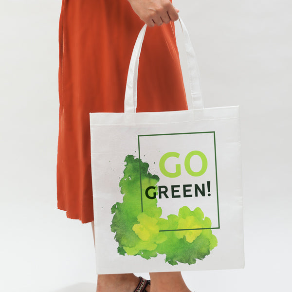 Detalle de la bolsa de non woven para sublimacion mito en color blanco