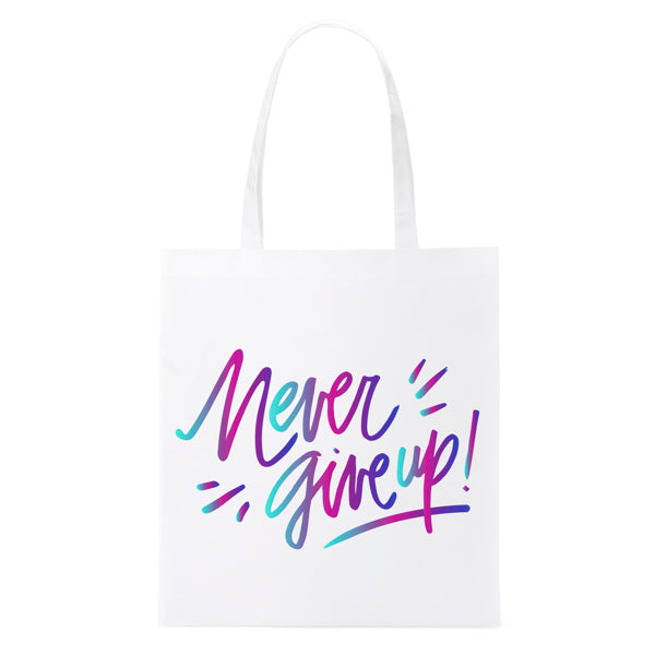 Detalle de la bolsa de non woven para sublimacion mito en color blanco