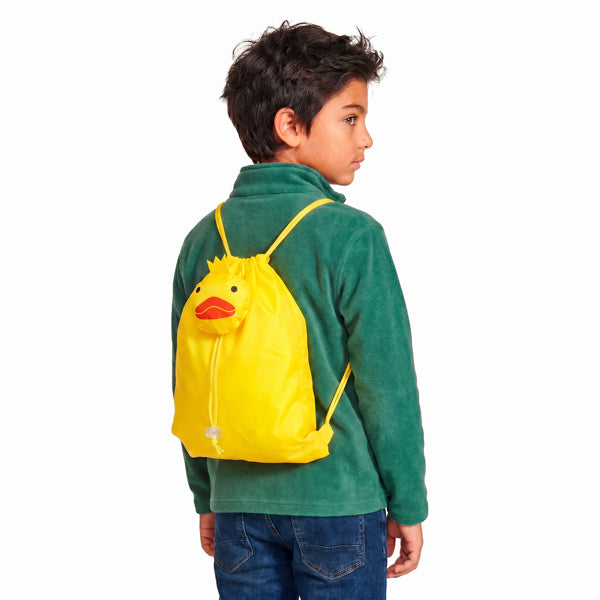 Detalle de la mochila plegable infantil de animales elanio con diseño de pollo
